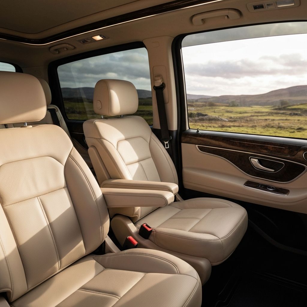 Cream leather interior of a Mercedes V-Class shuttle